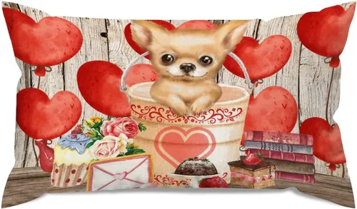 Vista 73 de Fundas de almohada lumbar con textura de madera rústica para perro en cubo, diseño de corazón rojo para el día de San Valentín, fundas de almohada