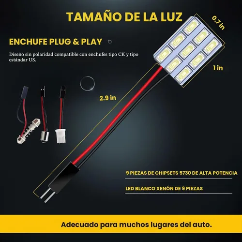 Vista 5 de YM E-Bright Paquete de 6 luces LED 5730 9SMD de color blanco frío, luz interior de lectura automática para automóvil, luz interior de 12 V CC