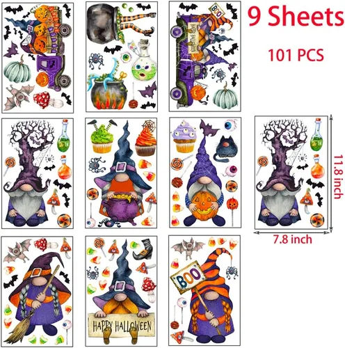 Vista 5 de Decoración de pared de Halloween, calcomanías de Halloween para decoración del hogar, 9 hojas de calcomanías adhesivas de doble cara, murciélagos