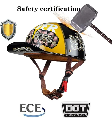 Vista 5 de Casco de motocicleta de estilo alemán abierto para hombres y mujeres, casco retro de béisbol, certificado por DOT, con protección solar, casco