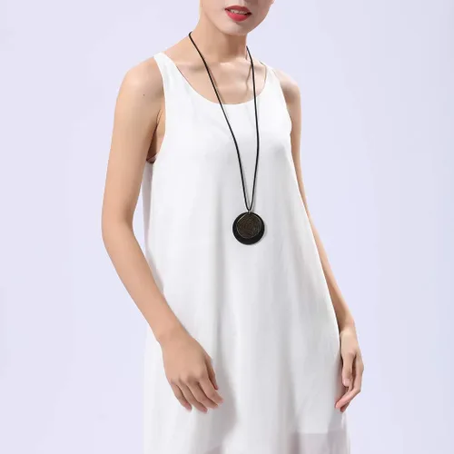 Vista 4 de COOSTUFF ANNA- Collar con dije para mujer, joyería de madera hecha a mano, collar largo para mujer