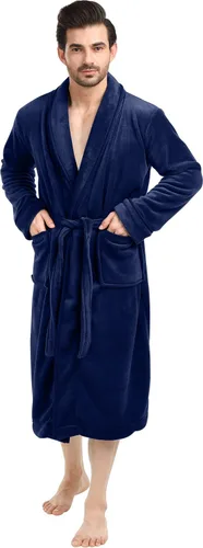 Vista 6 de NY Threads - Bata de baño lujosa en tejido polar con cuello de chal para hombre