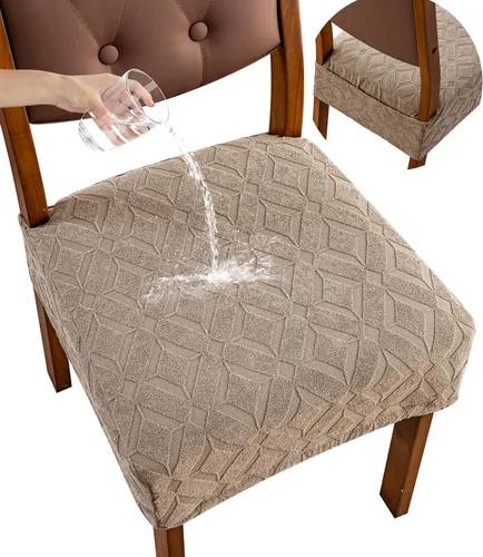 Vista 36 de Genina Juego de 2 fundas impermeables para sillas de comedor, fundas elásticas de jacquard extraíbles y lavables, sin fundas traseras, color beige