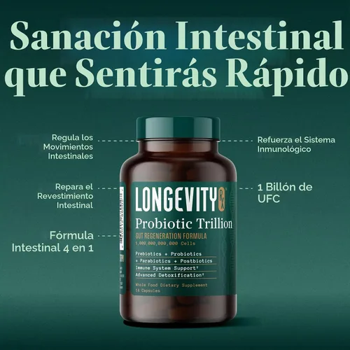 Vista 2 de Trillón de probióticos - 1 billón de UFC con prebióticos, probióticos, parabióticos y postbióticos - Bacillus Subtilis AB-22 - Salud intestinal