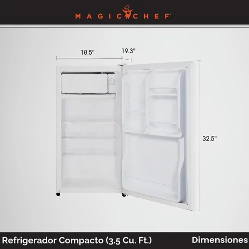Vista 6 de Magic Chef MCBR350W2 - Refrigerador compacto con descongelación manual, refrigerador pequeño para espacios compactos, 3.5 pies cúbicos, color blanco