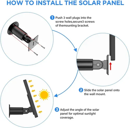 Vista 5 de OLAIKE Panel solar para batería Ring Stick Up Cam y enchufe, cable impermeable de 12 pies, fuente de alimentación continua, no necesita reemplazo