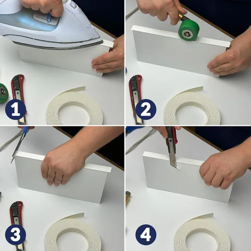 Vista 6 de Cinta adhesiva de melamina para planchar, bandas de borde blanco, tiras de borde de chapa laminada, muebles de gabinete, madera contrachapada