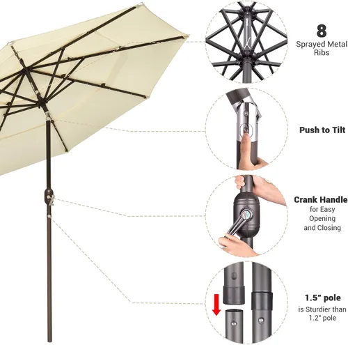 Vista 6 de Yescom Outdoor Solar Powered LED Patio Umbrella with Crank Tilt for Garden Backyard Deck Table Market Poolside Party Event
