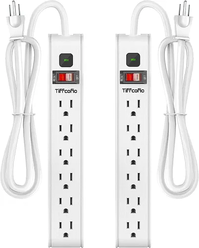 Vista 8 de Regleta protectora de sobretensiones, cable de extensión de 4 pies, protección contra sobretensiones de 600 julios, protección múltiple de 6 tomas