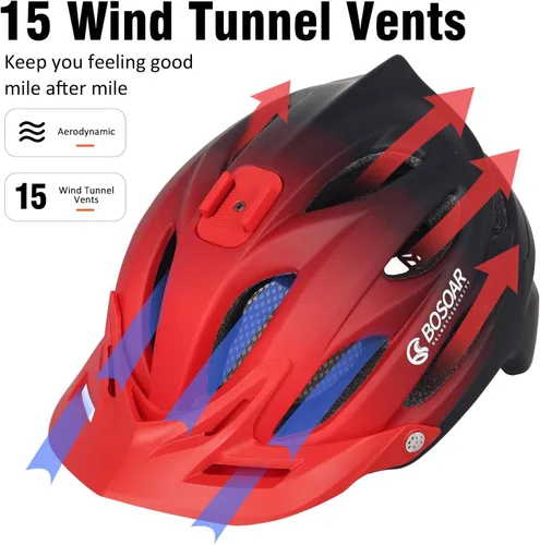 Vista 4 de Casco de bicicleta de montaña Bosoar, casco de ciclismo para adultos con soporte para cámara y visera desmontable para hombres, mujeres y jóvenes
