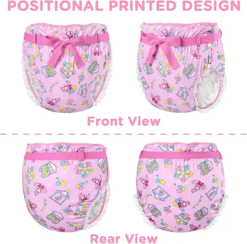 Vista 5 de Littleforbig Funda para pañales Omutsu con cinta para adultos, lavable, ajustable, reutilizable, impermeable, diseño de circo pastel Usagi