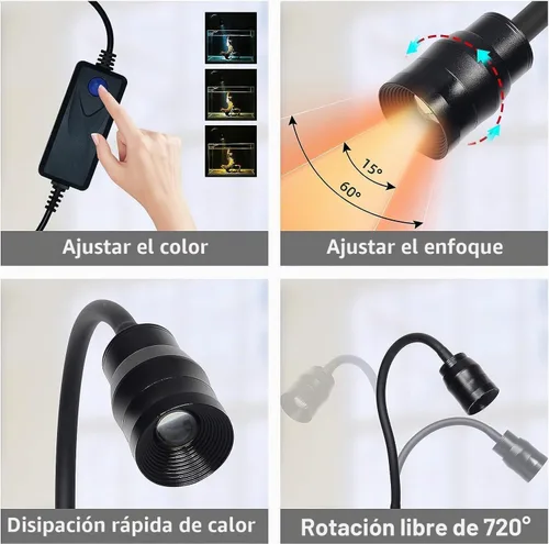 Vista 2 de Upettools Luz LED de espectro completo para acuario, 10 W con zoom