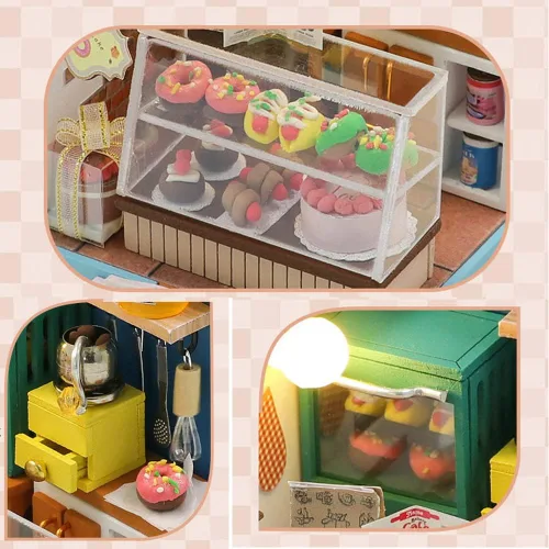 Vista 3 de Kit de casa de muñecas en miniatura y muebles, modelo de casa de muñecas de madera en 3D con cubierta a prueba de polvo y LED, idea creativa