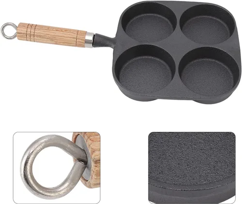 Vista 5 de CHICIRIS Sartén, olla, sartén para huevos de 4 tazas con mango de madera para desayuno, panqueques, tortillas