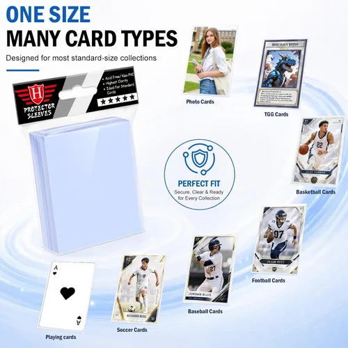 Vista 3 de 100 fundas transparentes para tarjetas intercambiables, fundas de plástico suave para tarjetas de béisbol, tarjetas deportivas, tarjetas de juego