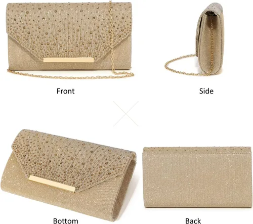 Vista 2 de DETARA Bolsos de noche para mujer, con lentejuelas con purpurina, monederos de mano para mujer, de cristal brillante, falp, formal, boda, fiesta