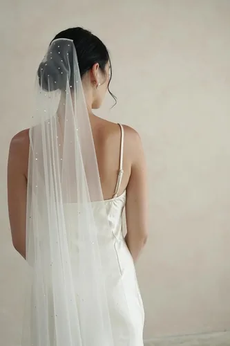 Vista 6 de Passat Velo de novia de cristales austriacos para novias, velo de novia corto de marfil con diamantes de imitación para novia