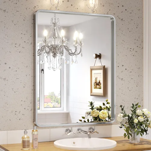 Vista 10 de Brightify - Espejo rectangular para pared de baño de 24x30 pulgadas con marco de metal negro, espejo moderno de tocador para baño, montaje vertical