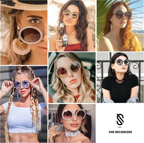 Vista 3 de SOJOS Shining Oversized Round Rhinestone Sunglasses Festival Gem Sunnies SJ1095