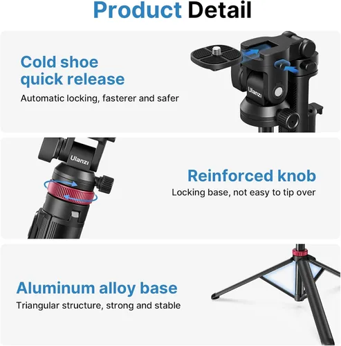 Vista 7 de ULANZI MT-78 Trípode extensible para teléfono, de metal de 72.83 pulgadas, soporte de trípode para cámara selfie stick con clip de teléfono 2 en 1