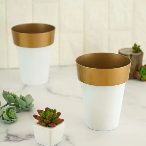 Vista 6 de Efavormart - Paquete de 2 macetas decorativas para interiores y jardines con borde blanco y dorado de 6 pulgadas