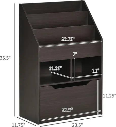 Vista 3 de HOMCOM - Estantería para niños, organizador de varios estantes con cajón de almacenamiento, color marrón para libros, sala