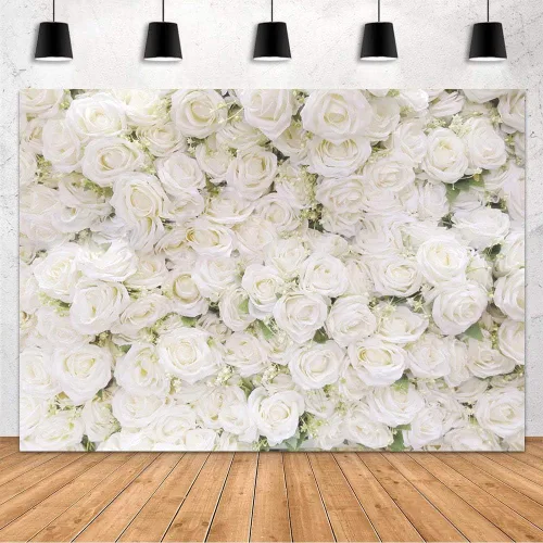 Vista 2 de MEHOFOND Fondo de fotografía de boda con rosas blancas y flores florales, decoración de San Valentín, fiesta de despedida de soltera, fiesta