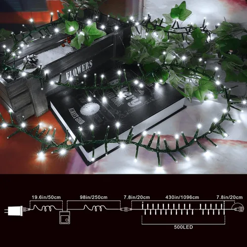 Vista 2 de LAMPHOME 500 Luces LED de Navidad para Exteriores con Destellos en Cadena Extensibles, Decoración Navideña, Luces Enchufables con 8 Funciones