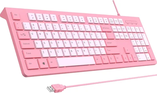 Vista 8 de COLIKES Teclado con cable, teclado de computadora USB ultradelgado con teclas de perfil bajo, resistente a derrames, teclas multimedia, compatible