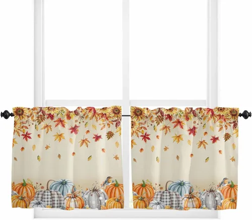 Vista 29 de Cenefas de Navidad de invierno para ventanas, cortinas de cocina con bolsillo para barra, cortinas con aislamiento térmico para ventana de baño