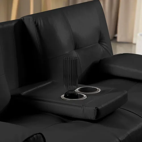 Vista 6 de Anwick Sofá futón de cuero moderno, sofá cama plegable convertible reclinable para espacios pequeños, apartamento, oficina, dormitorio, con Negro