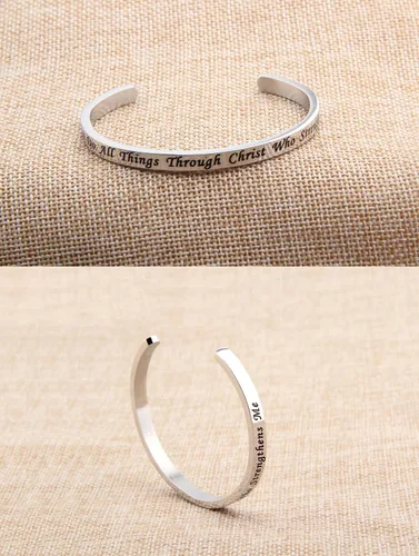 Vista 3 de FEELMEM I Can Do All Things Through Christ Who Fortalece Me Philippians 413 Pulsera con versículo de la Biblia, brazalete de joyería religiosa