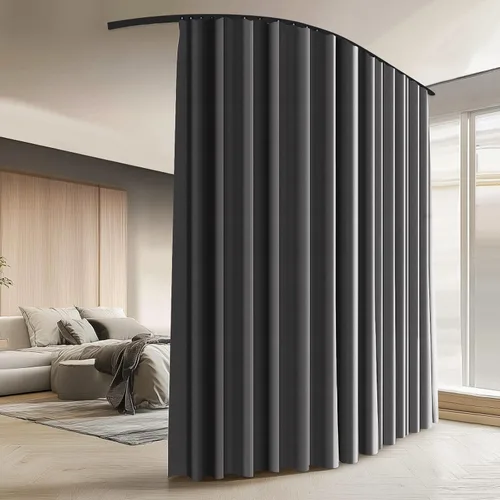 Vista 10 de Cortinas divisoras de habitación con juego de rieles de cortina de techo, cortina de ventana para dormitorio, sala de estar, oscurecimiento total
