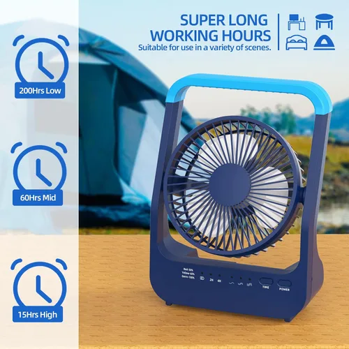 Vista 6 de Ventilador con batería recargable, ventilador de escritorio personal de 20000 mAh, ventilador de mesa USB portátil, ventilador de escritorio