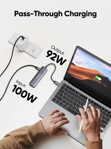 Vista 4 de Hub USB C, adaptador multipuerto USB C 5 en 1 a HDMI, 100 W PD, 3 puertos USB 3.0 para MacBook Pro, MacBook Air M1/M2, iPad Pro, Surface Pro, XPS