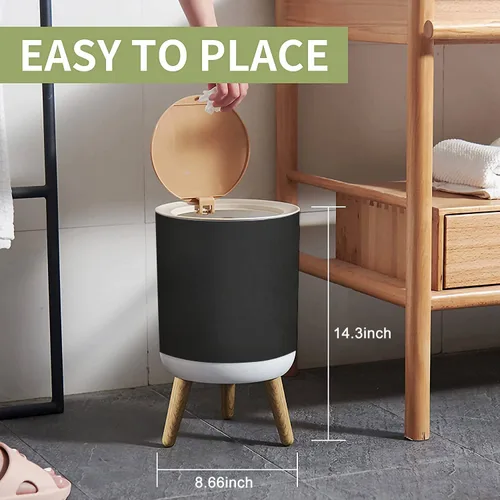 Vista 2 de Cubo de basura pequeño con tapa para baño, cocina, oficina, pañal elegante negro viejo pizarra textura desgastada grunge bordes, cubo de basura