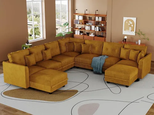 Vista 53 de LLappuil Sofá seccional modular con asientos de almacenamiento, sofá seccional convertible modular en forma de U de pana para sala de estar, sofá