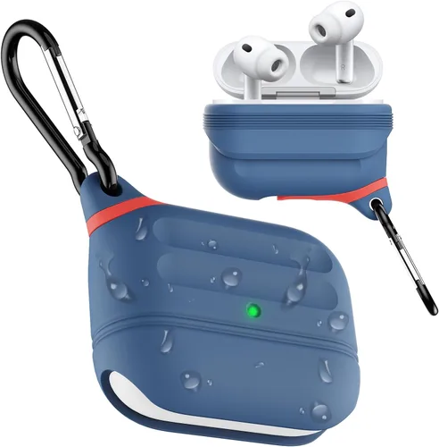 Vista 19 de Funda para AirPods Pro, funda de silicona impermeable para AirPods Pro 2, protección impermeable, portátil, para USB-C/inalámbrico, antipérdida, una
