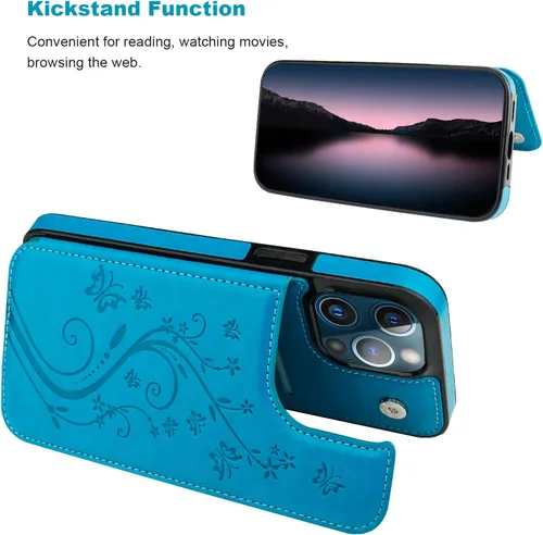 Vista 4 de Vaburs Funda compatible con iPhone 13 Pro Max con tarjetero y diseño de mariposa en relieve, de piel sintética, doble botón, a prueba de golpes