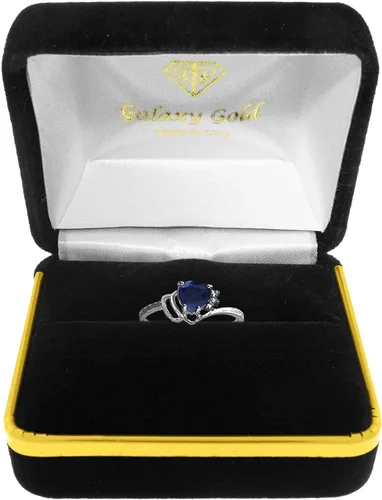 Vista 8 de Galaxy Gold GG Anillo de oro de 14 quilates con diamantes auténticos y zafiro natural en forma de corazón