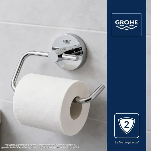 Vista 2 de GROHE 40689001 Essentials - Soporte para papel higiénico montado en la pared, color cromado Starlight Estrella Cromo Claro