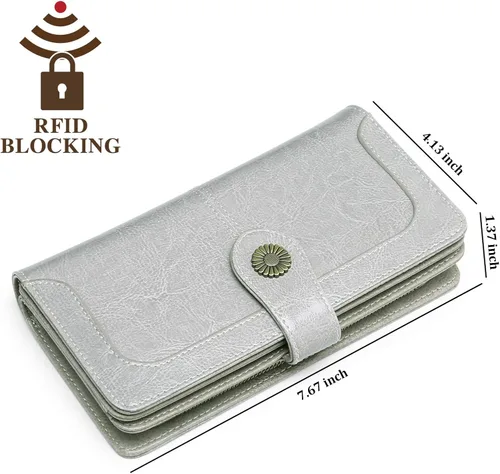 Vista 3 de FALAN MULE Cartera de cuero genuino RFID bloqueo gran capacidad Trifold señoras cartera.