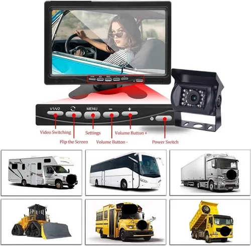Vista 4 de Monitor de pantalla LCD TFT de 7 pulgadas para automóvil, kit de cámara de respaldo con cable de 49.2 ft para 18L/ ED IR Cam 10M
