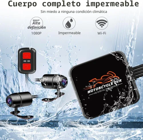 Vista 7 de VSYSTO Cámara WiFi para salpicadero de motocicleta, 2 canales, lente gran angular de 130°, visión nocturna frontal y trasera HD 1080P, sistema DVR