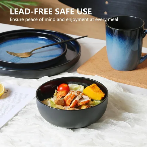 Vista 4 de 16 Pieces Plates and Bowls Sets, Ceramic Dinnerware Sets for 4
