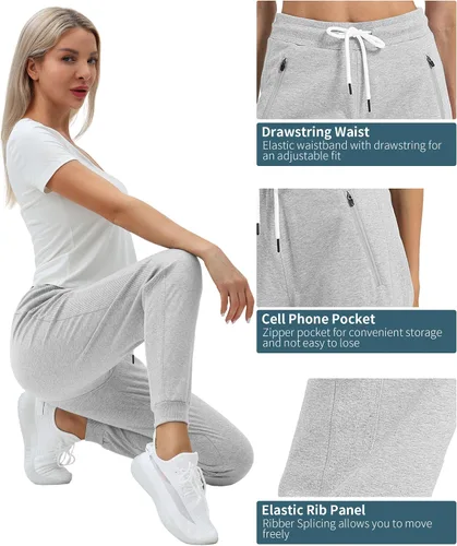 Vista 2 de PULI Pantalones deportivos de entrenamiento para mujer, de algodón, con bolsillo con cremallera