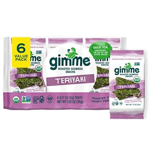 Vista 17 de gimMe - Bocadillo de algas marinas orgánicas tostadas con sal marina, 6 paquetes de 15oz