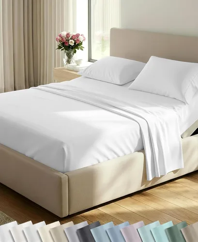 Vista 72 de California Design Den Juego de sábanas tamaño King, 100% algodón, sábanas lujosas de 600 hilos con bolsillo profundo, ropa de cama duradera con 16