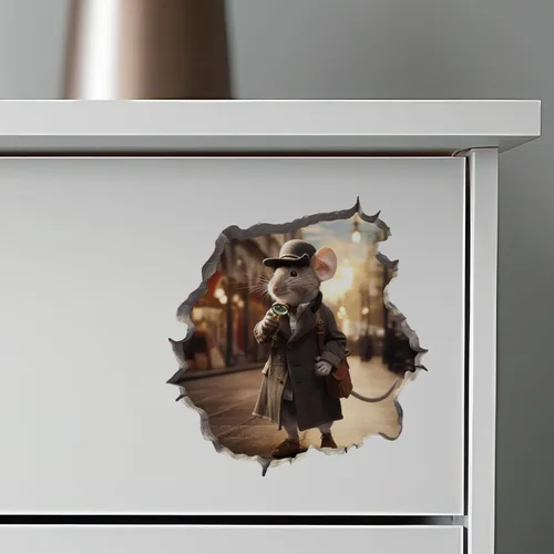 Vista 5 de Detective Sherlock Holmes Mouse in Mouse Hole Calcomanía de pared 3D