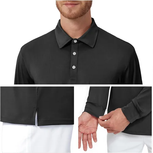 Vista 5 de NAVISKIN Camisas polo de manga larga para hombre, camisas de golf con cuello UPF 50 SPF para hombre, secado rápido, absorbe la humedad